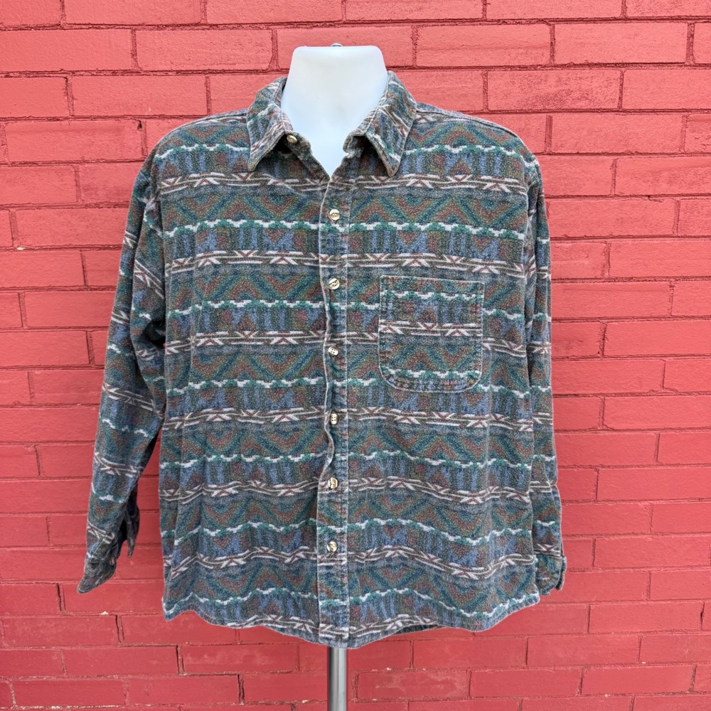 Vtg 80s RedHead‎ Mens Southwestern Aztec Fleece Button Up Shirt 2XL USA Gorpcore